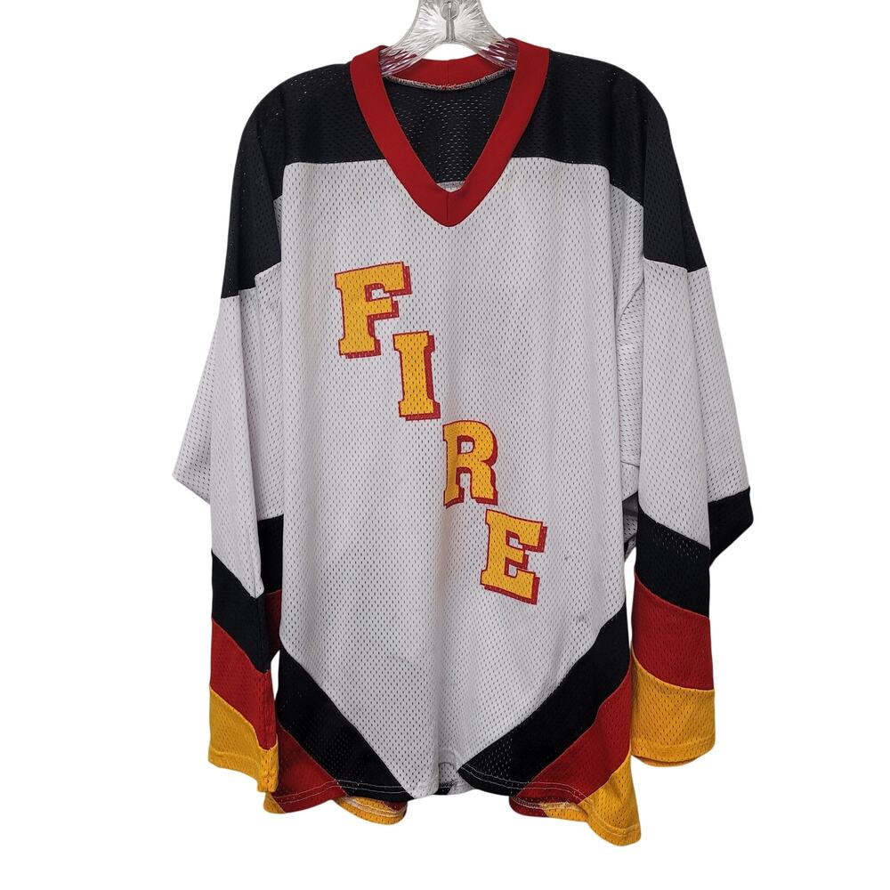 Fire Hockey Jersey Number 9 White Black Red Yellow Mesh Sportswear Blokecore